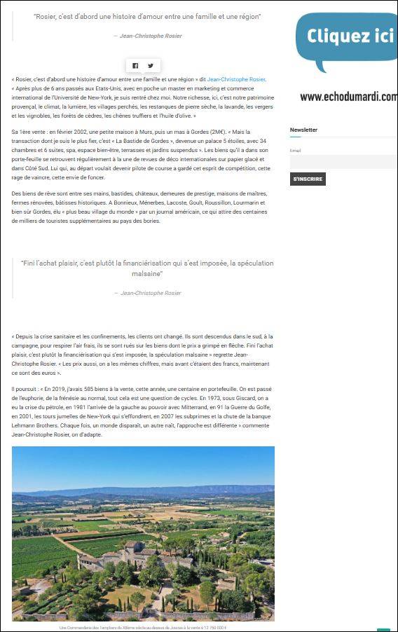 L'ECHO DU MARDI vient rencontrer Jean-Christophe Rosier à Gordes pour parler d'immobilier de luxe et de prestige