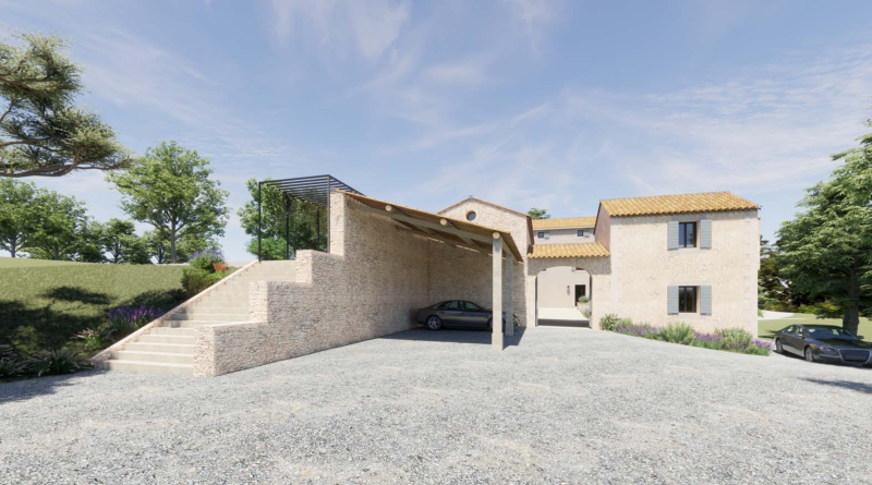 À proximité du village de Lacoste, à vendre, propriété ancienne à rénover entièrement, avec permis accordé pour une réhabilitation totale sur un terrain de plus de 7 ha.