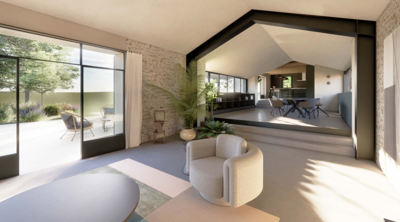 À proximité du village de Lacoste, à vendre, propriété ancienne à rénover entièrement, avec permis accordé pour une réhabilitation totale sur un terrain de plus de 7 ha.