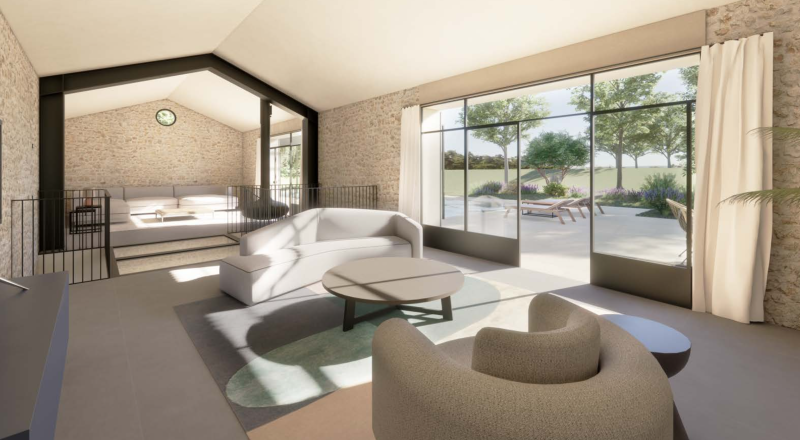 À proximité du village de Lacoste, à vendre, propriété ancienne à rénover entièrement, avec permis accordé pour une réhabilitation totale sur un terrain de plus de 7 ha.