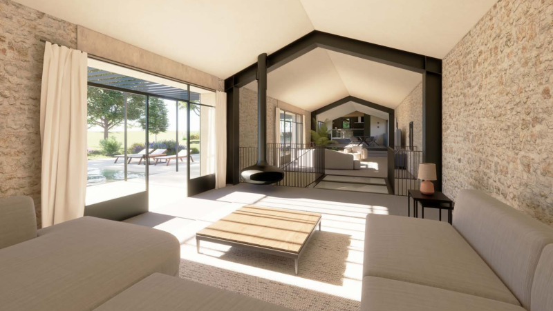 À proximité du village de Lacoste, à vendre, propriété ancienne à rénover entièrement, avec permis accordé pour une réhabilitation totale sur un terrain de plus de 7 ha.