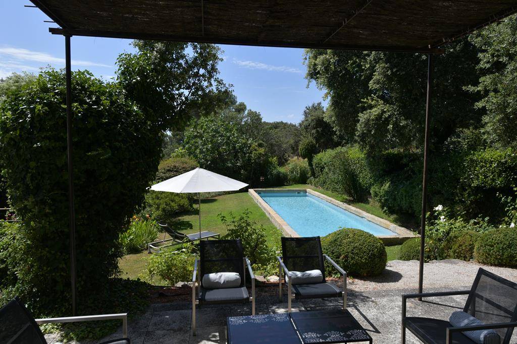 Face au Luberon, piscine bassin de nage bordé de végétation