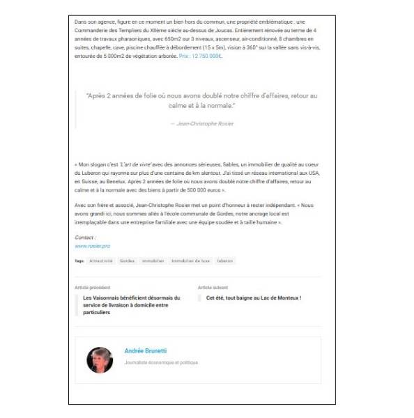 L'ECHO DU MARDI vient rencontrer Jean-Christophe Rosier à Gordes pour parler d'immobilier de luxe et de prestige