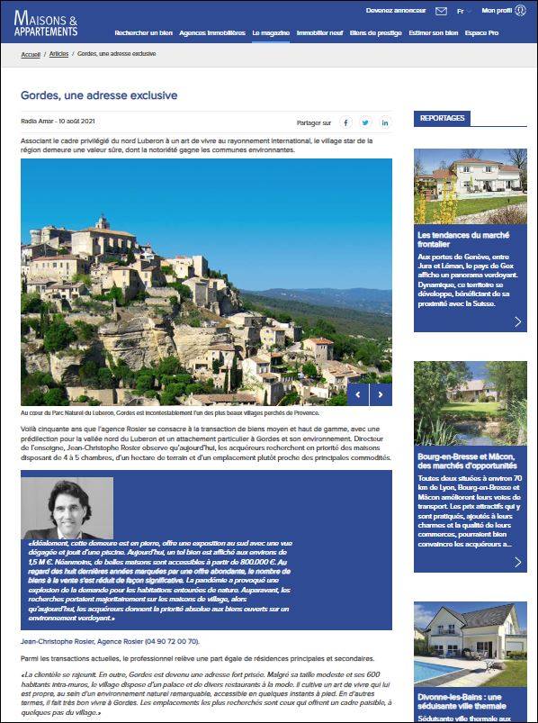 GORDES fait partie de ces adresses exclusives pour le magazine et site internet MAISONS & APPARTEMENTS