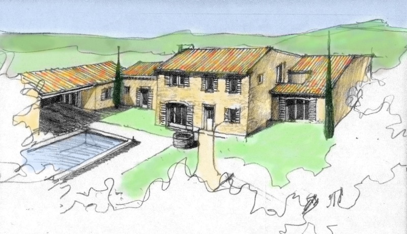 Mazet en Luberon en cours de rénovation avec platane centenaire