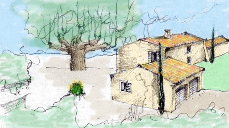Mazet en Luberon en cours de rénovation avec platane centenaire