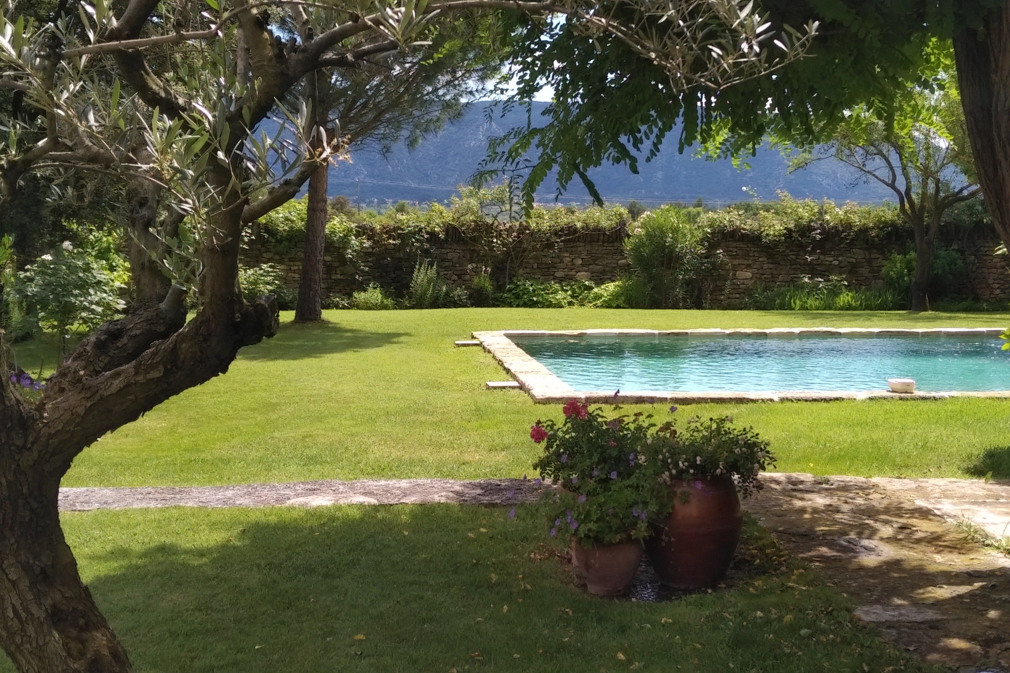 Proche Gordes, mas mitoyen sans vis à vis et avec piscine et dépendances   