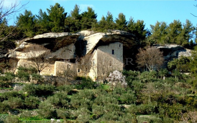 For sale, in Luberon, very original semi troglodyte house, with outbuildings, on 2 hectares with a lovely olive grove